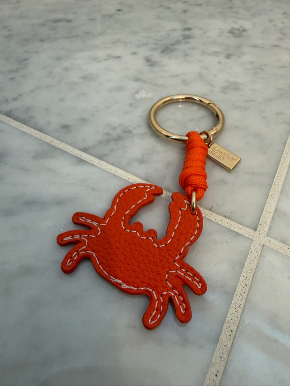 Lands' End Orange Leather Crab Bag Charm - Picture 2 of 3
